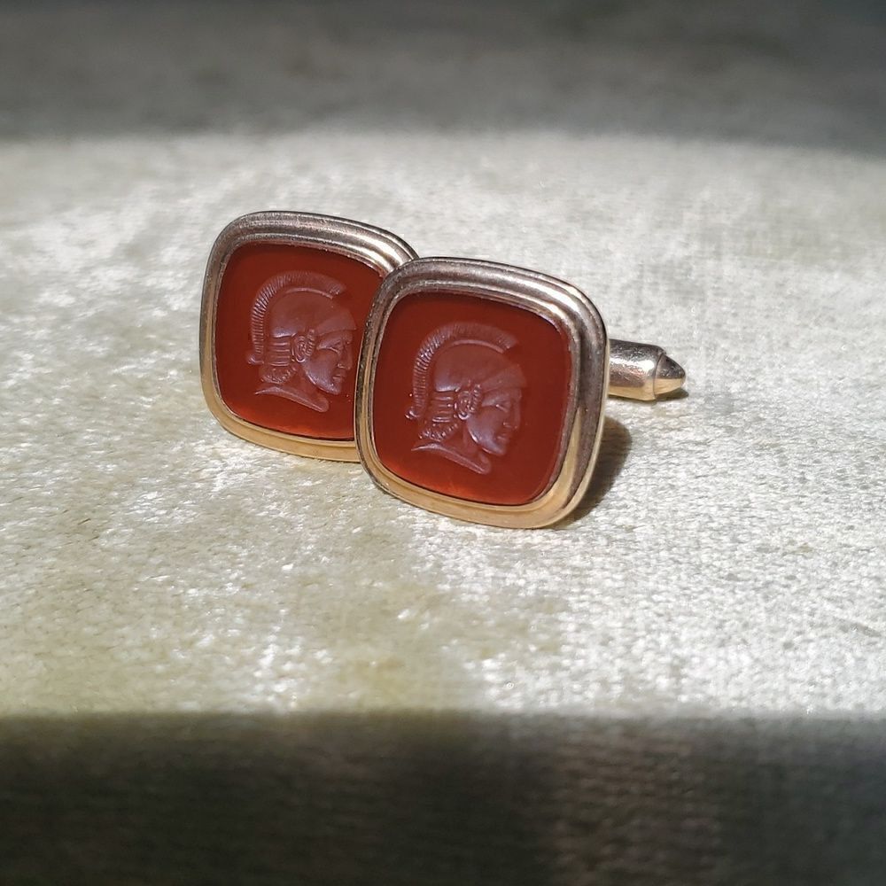 KREMENTZ | Amber Intaglio Glass and Gold Roman Soldier